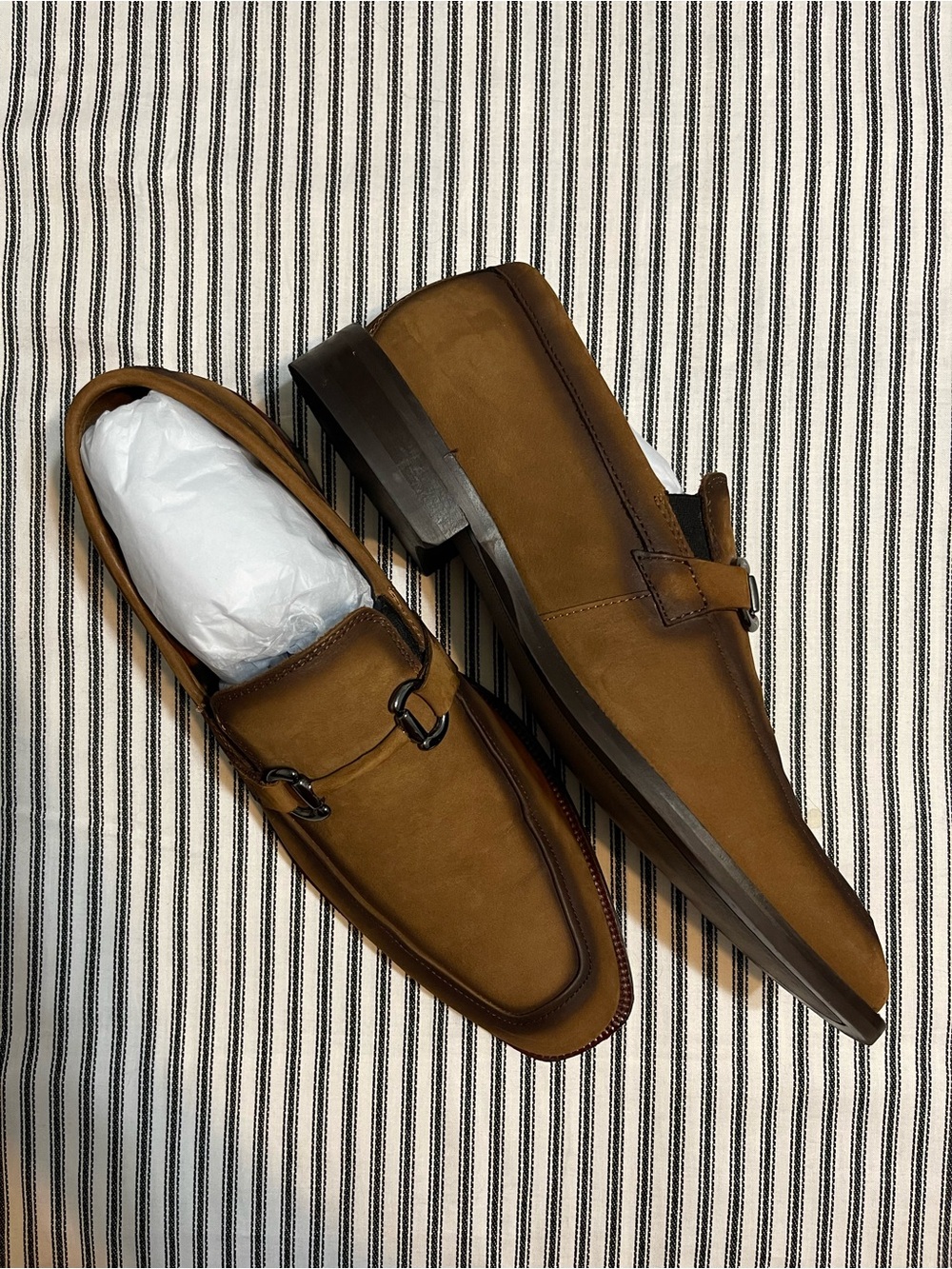 Johnston & Murphy Men's 10.5 Brown Snuff Nubuck Leather Slip-On Dress Loafers